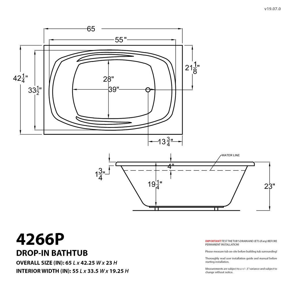 Universal Tubs Tiger's Eye 5.5 ft. Rectangular Drop-in Whirlpool Bathtub in White HD4266PWL