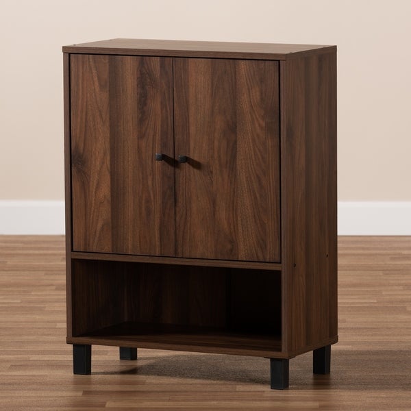 Modern and Contemporary Walnut Brown 2-Door Shoe Storage Cabinet - - 27147069