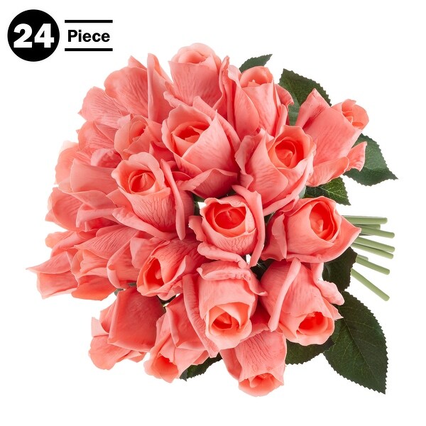 Pure Garden 24Pc Rose Artificial Flowers，Coral