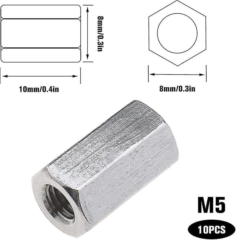 2023-10 Piece Connector Set Thread Straight Extension Hex 304 Stainless Steel Hex Nut Gift