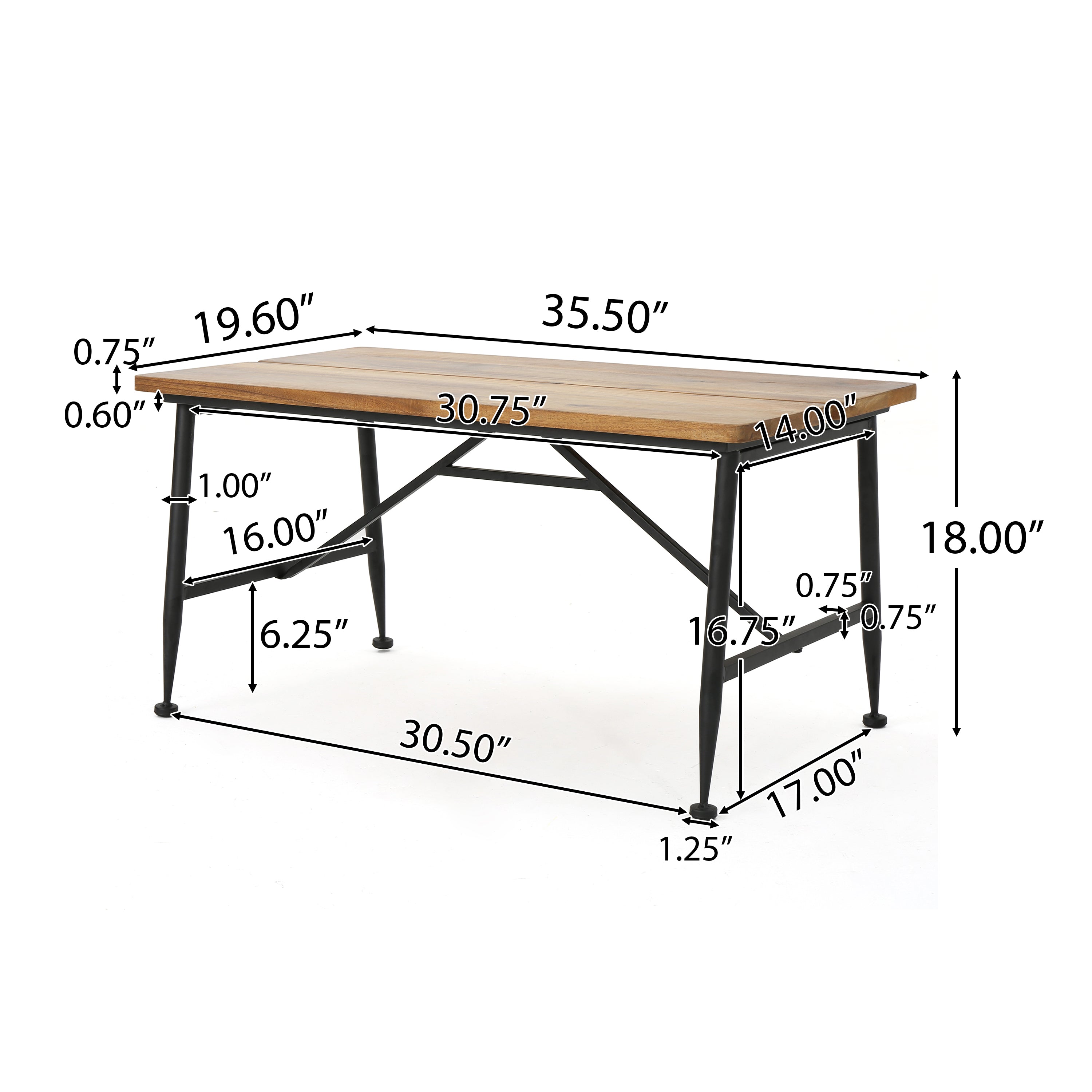 Ellaria Outdoor Rustic Industrial Acacia Wood Coffee Table and Accent Table Set with Metal Frame, Teak and Black