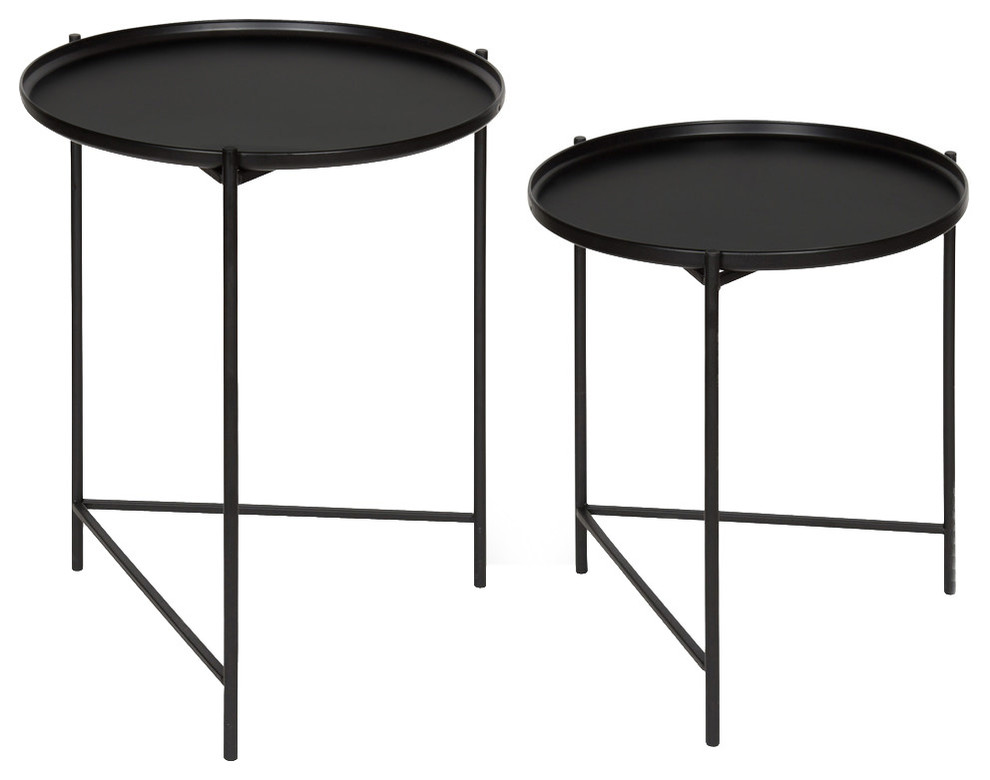 Kate and Laurel 2 Piece Ulani Nested Round Metal End Table Set  Black   Contemporary   Side Tables And End Tables   by Uniek Inc.  Houzz