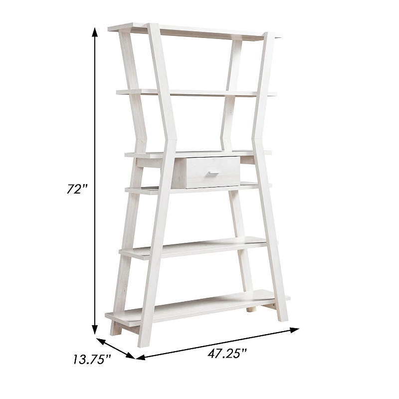 72 Inch Modern Display Bookcase， 6 Shelves， Art Deco Legs， White Finish