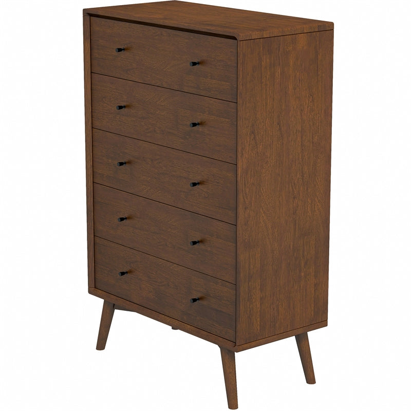 Francesca Modern Bedroom 5 drawers Tall Dressers in Solid Wood Walnut Brown