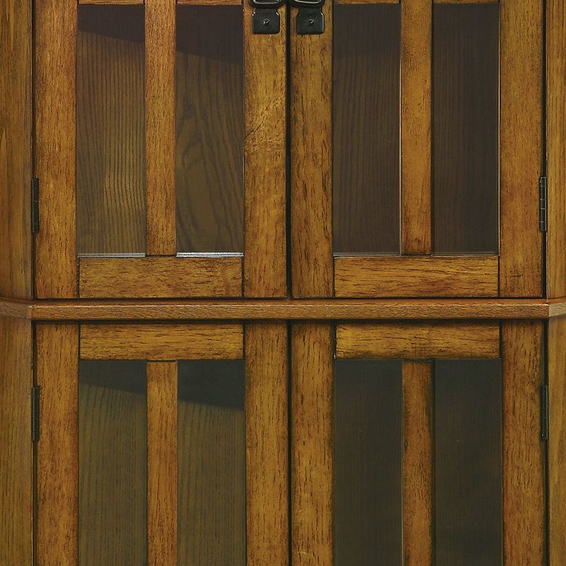 Corner Curio Cabinet With Windowpane Style Door Fronts， Brown