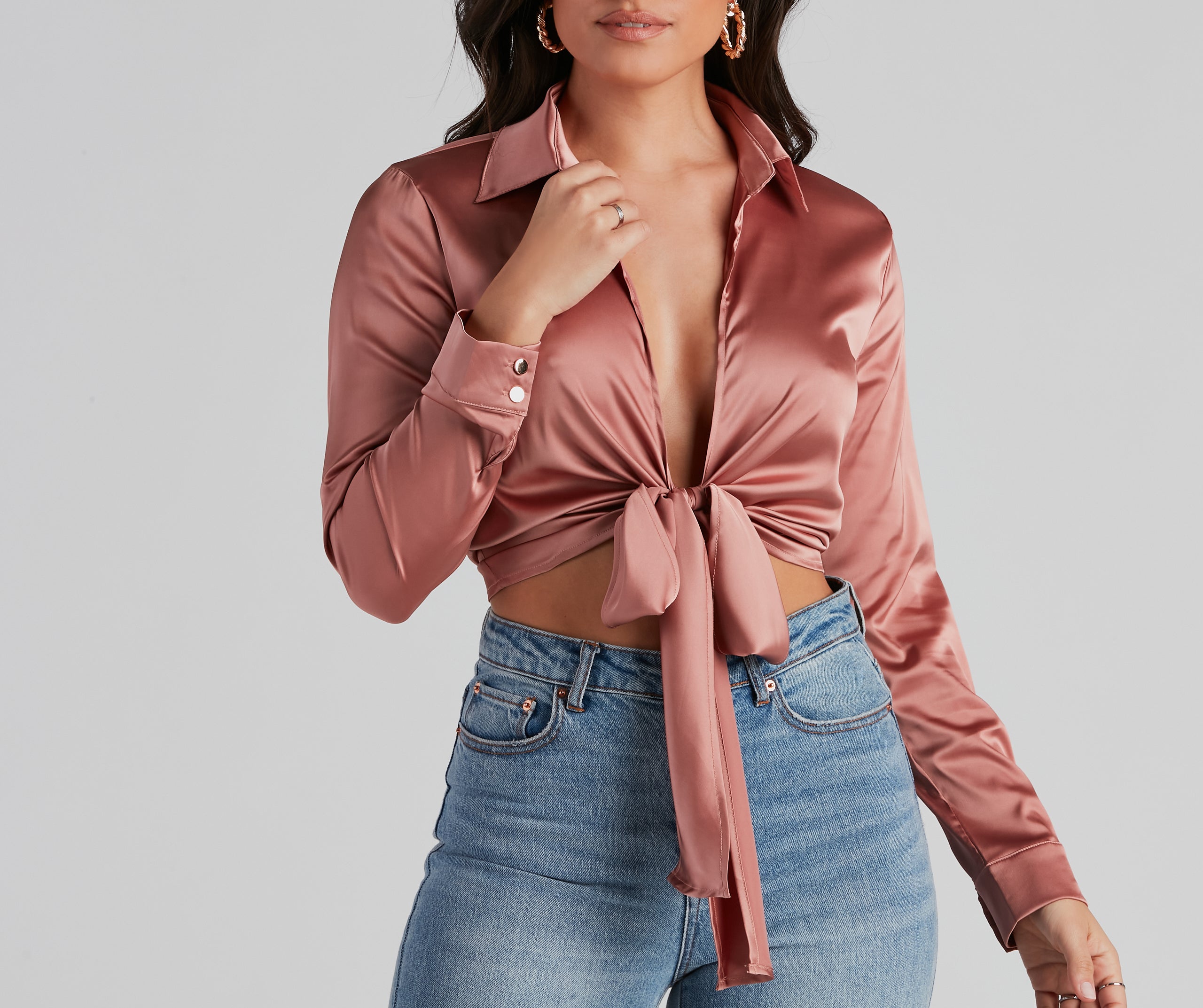 So Sleek Satin Tie-Front Blouse