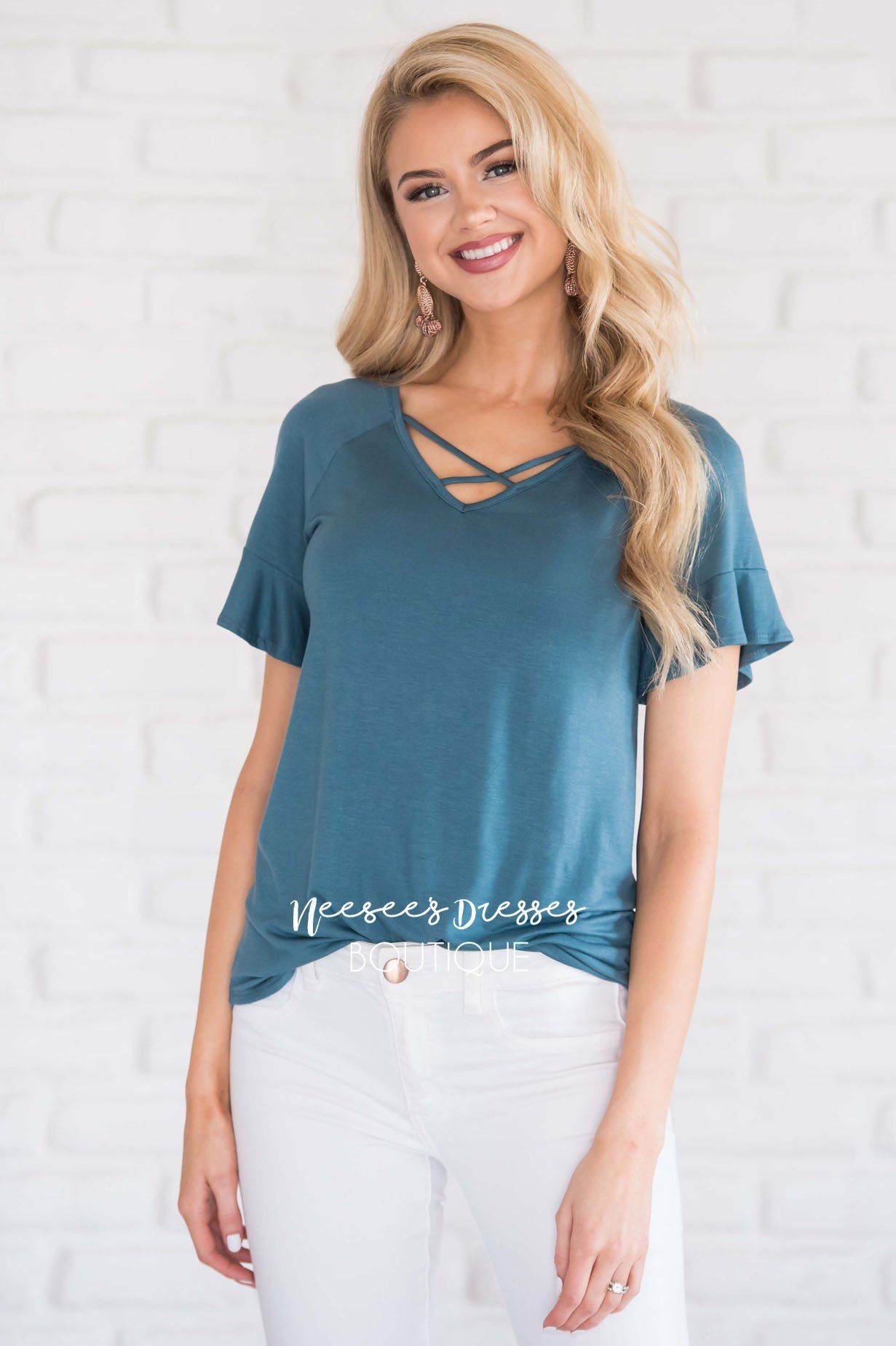 Criss Cross Flutter Sleeve Top