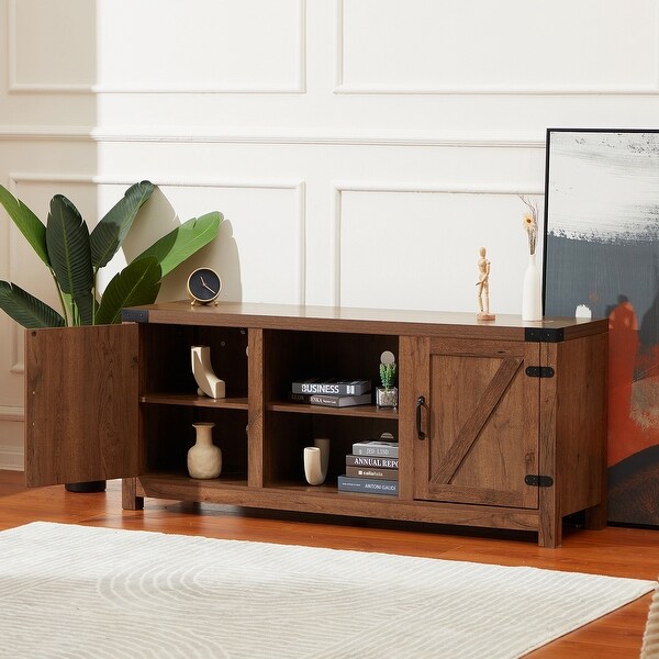 Sliding Barn Door TV Stand，Storage Wood Media Console Table Cabinet Adjustable Shelf for TVs up to 65