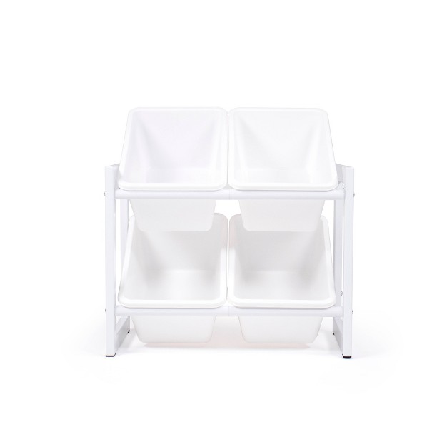 Cambridge Compact 4 Bin Organizer With Metal Frame Kids x27 Bookshelf White Humble Crew