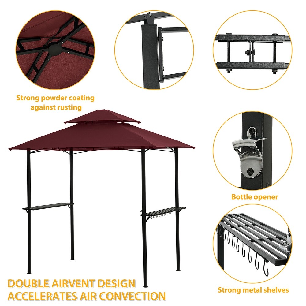 Outdoor Grill Gazebo 8 x 5 Ft  Shelter Tent  Double Tier Soft Top Canopy and Steel Frame with hook and Bar Counters