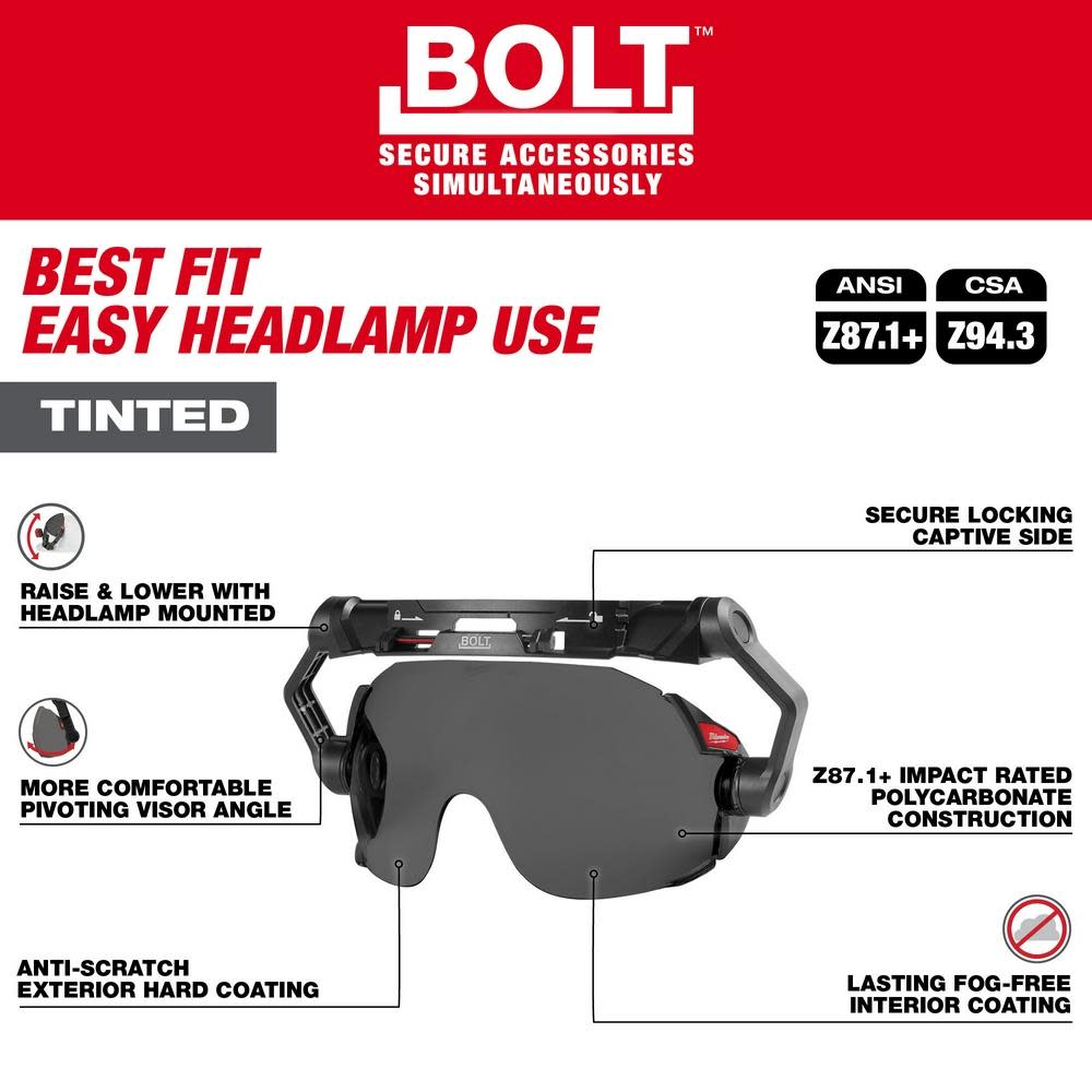 Milwaukee BOLT Eye Visor Tinted Dual Coat Lens Compatible with Milwaukee Safety Helmets and Hard Hats