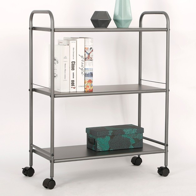 3 Shelf Wide Utility Storage Cart Gray