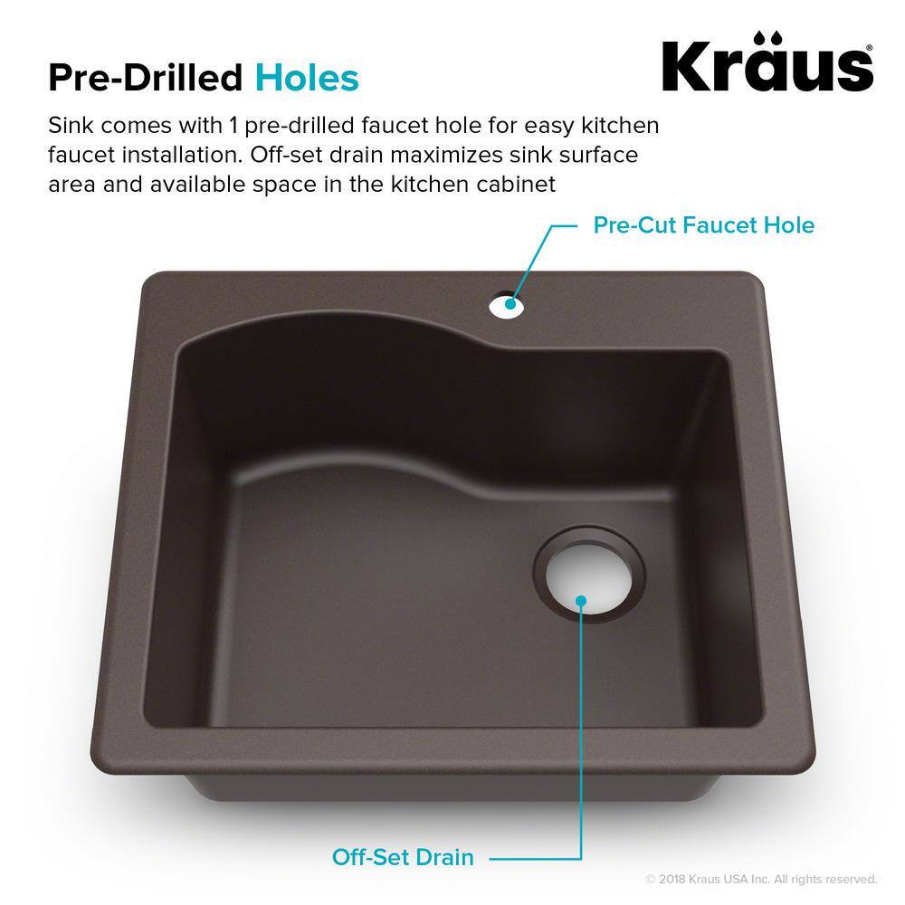 KRAUS Quarza 25 Dual Mount Single Bowl Granite Kitchen Sink in Brown KGD-441BROWN