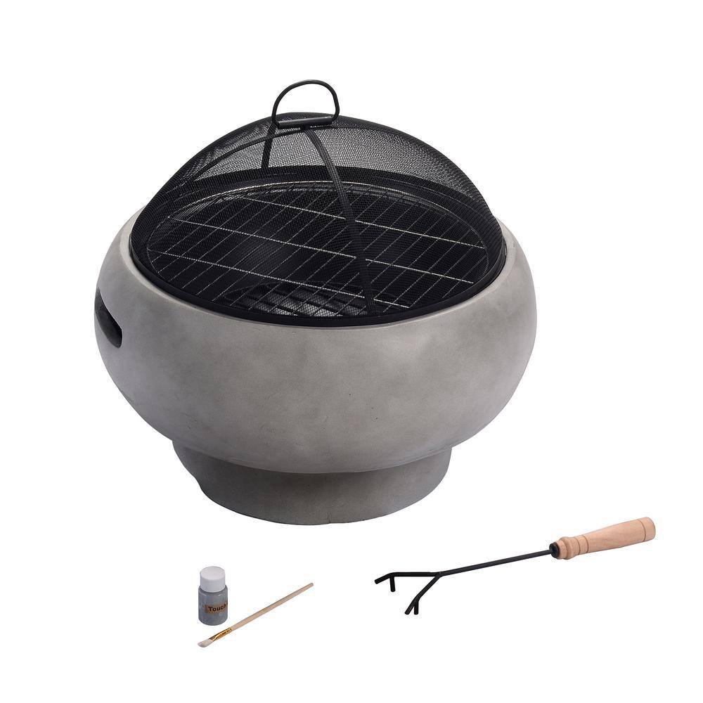 Teamson Home Outdoor 21 in. x 18.5 in. Round Concrete Wood Burning Fire Pit in Grey HR17501AB