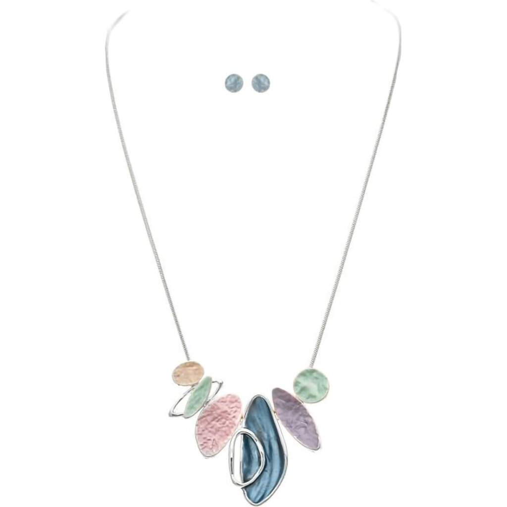 Rain  Silver Multicolor Pastel Organic Shapes Necklace Set