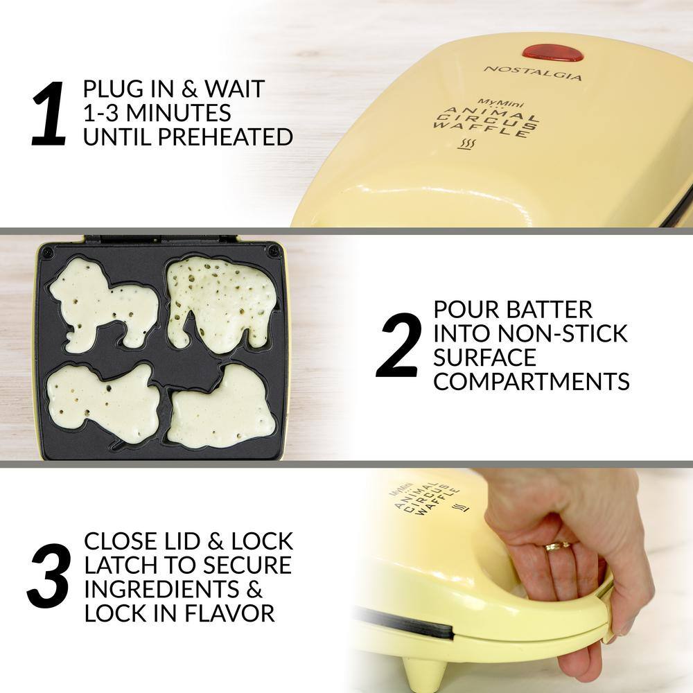 Nostalgia 520 W 4-Waffle Yellow Animal Circus Waffle Maker MANWFL4YW