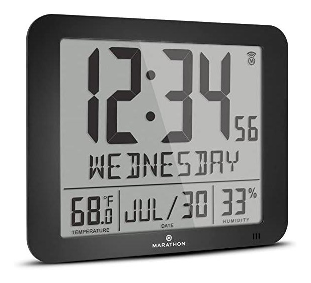 Marathon Slim Atomic Sleek And Stylish Wall Clock With Full Calendar Display Temperature amp Humidity