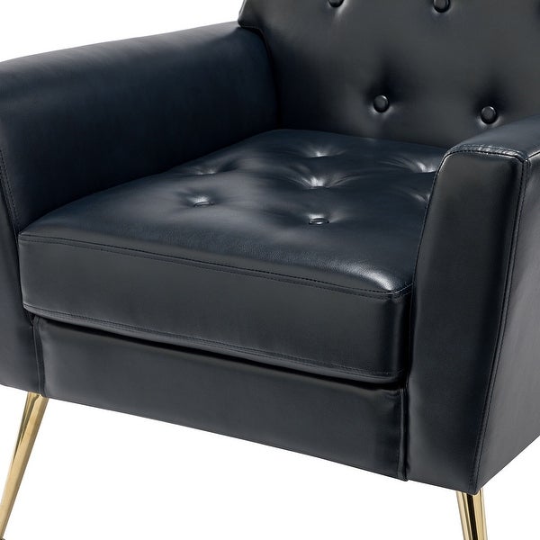 Lilia Classic Leather Button-Tufted Arm Chair with Gold Metal Legs Set of 2 by HULALA HOME