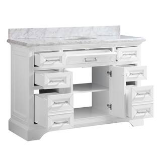 Home Decorators Collection Windlowe 49 in. W x 22 in. D x 35 in. H Freestanding Bath Vanity in White with Carrara White Marble Top 15101-VS49C-WT