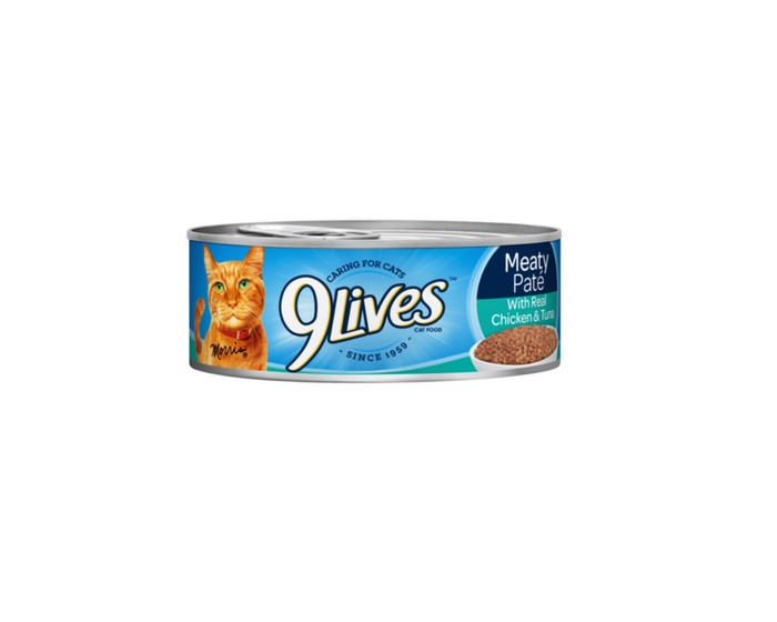 9Lives® Meaty Pate with Real Chicken and Tuna Canned Cat Food， 5.5 oz Can