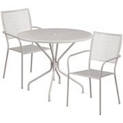 Emma and Oliver Commercial Grade 35.25 Round Coral Patio Table Set-2 Square Back Chairs