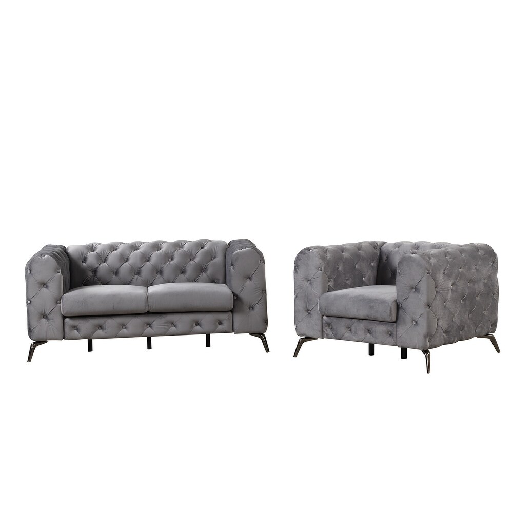 3 Piece Tufted Sofa Set in Velvet 3 Seat Sofa Loveseat Single Chair   189\