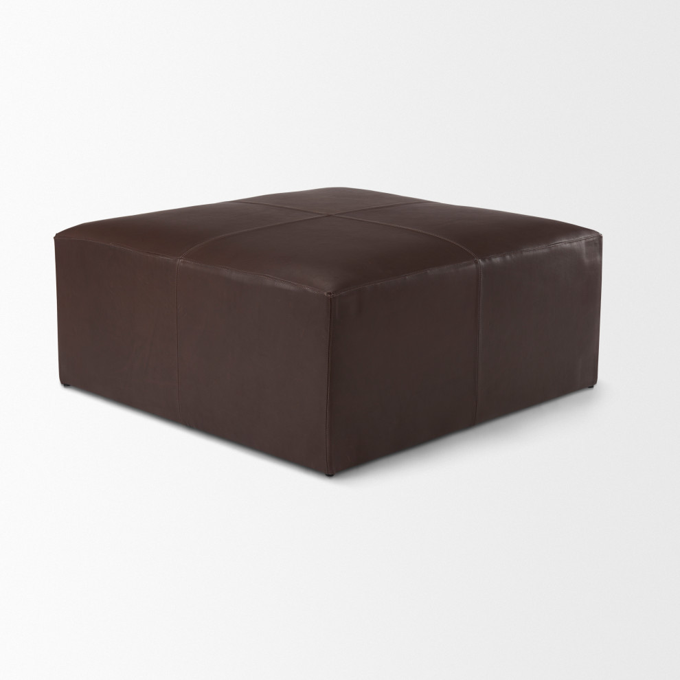 Minara 36Lx36Wx16H Square Dark Brown Leather Wrapped Ottoman   Contemporary   Footstools And Ottomans   by Mercana  Houzz