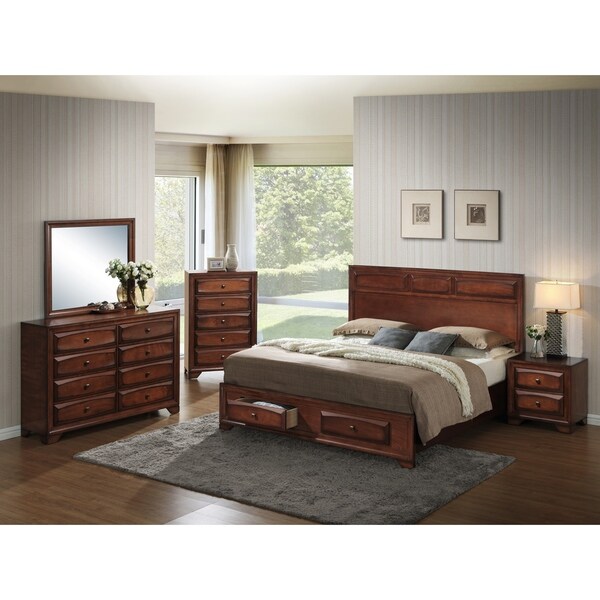 Roundhill Furniture Oakland 139 Antique Oak Wood Queen-size 5-piece Bedroom Set - - 12542342