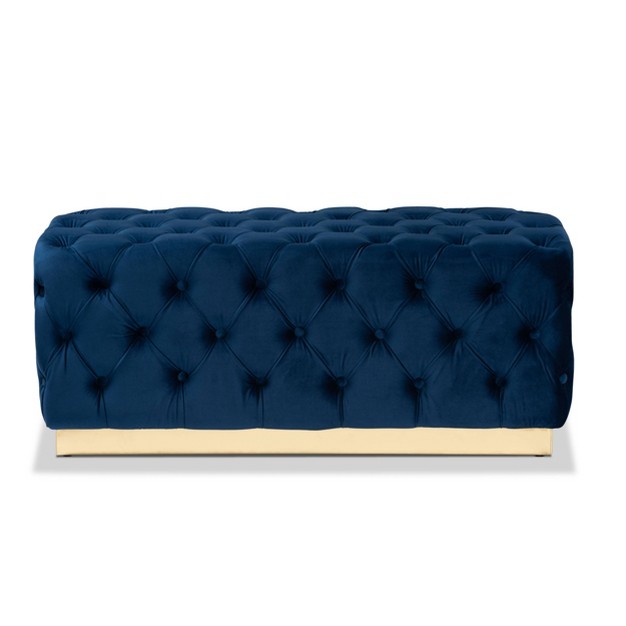 Corrine Velvet Fabric Upholstered And Pu Ottoman Gold Baxton Studio