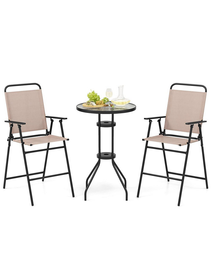 SUGIFT 3 Pieces Outdoor Bistro Set with 2 Folding Chairs