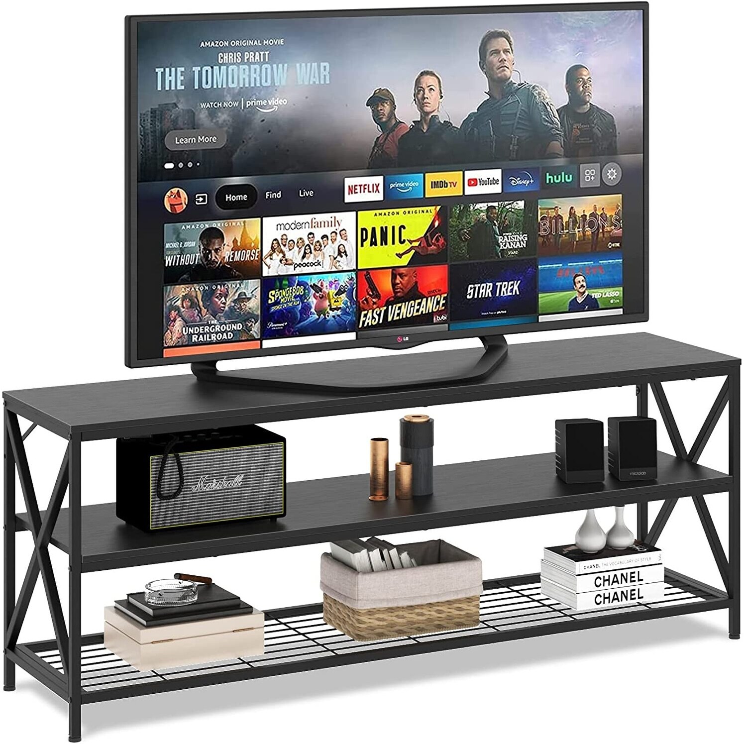 TV Stand for TV up to 65 Inch， Industrial Entertainment Center Stand for Living Room Bedroom， Sturdy Wood TV Console Table