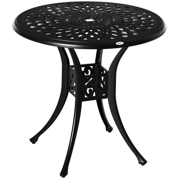 Round Patio Dining Table With Umbrella Hole Antique Cast Aluminum Outdoor Bistro Table Black