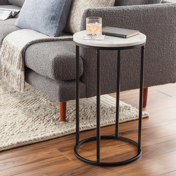 Zarna Modern Round Mixed Material Frame End Table - 24