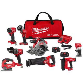 MW M18 FUEL 18-Volt Lithium-Ion Brushless Cordless Combo Kit (5-Tool) with Compact Router Jig Saw and 18-Gauge Brad Nailer 3697-25-2723-20-2737-20-2746-20