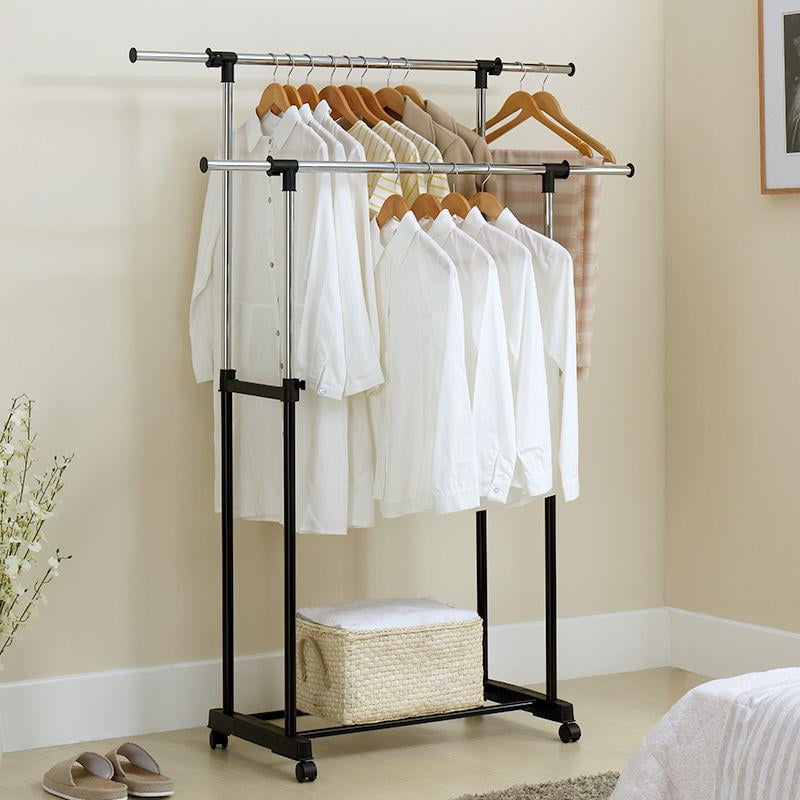 Ktaxon Double Rail Rolling Garment Rack Adjustable Clothes Drying Hanger Laundry Rack