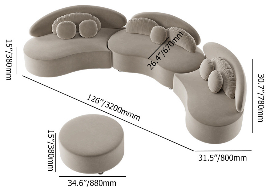 Khaki 4 Pieces Curved Sectional Modular Sofa Velvet Upholstered with Ottoman   Contemporary   Sectional Sofas   by Homary International Limited  Houzz