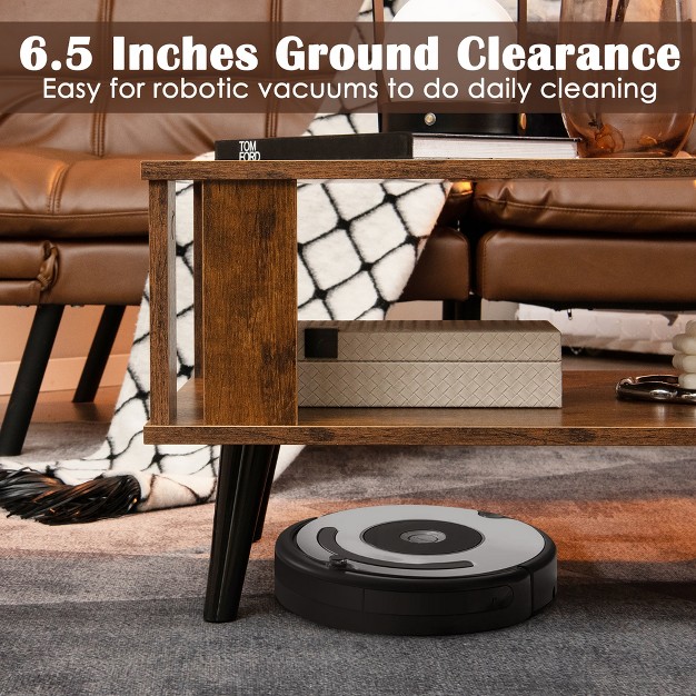 Costway Coffee Table Retro Mid century Coffee Table W storage Open Shelf Living Room