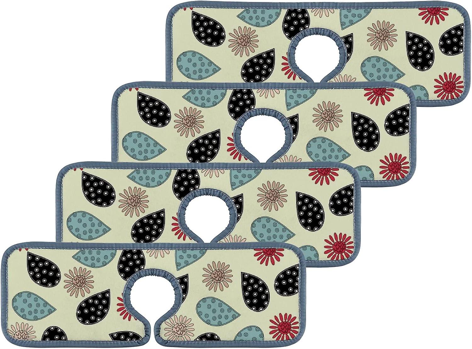 Faucet Absorbent Mat 3 Pcs Christmas Leaves And Dots Kitchen Faucet Splash Catcher Washable Counter Drying Pads