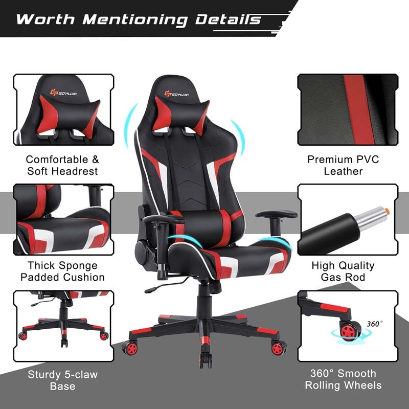 Ergonomic Swivel Massage Gaming Chair Recliner, E-Sport Gamer Racing Chair, Computer Office Chair with Headrest & Lumbar Support