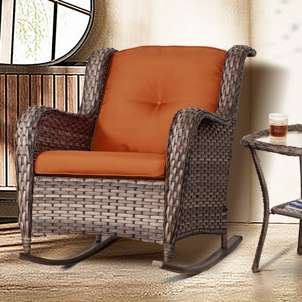 Cozywor Outdoor Wicker Rattan Swivel Rocking Chair