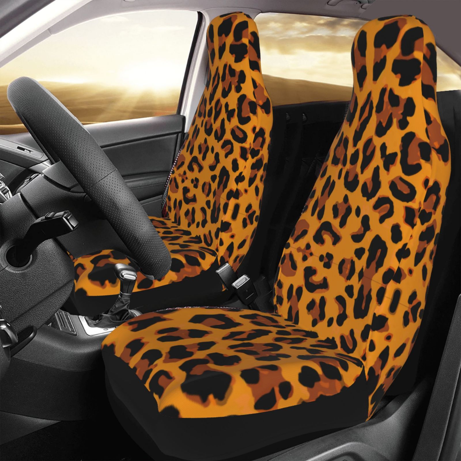 TEQUAN Front Seat Covers， Orange Leopard Skin Texture Pattern 2 Piece Car Seat Cover Fit Most Car SUV Truck Van