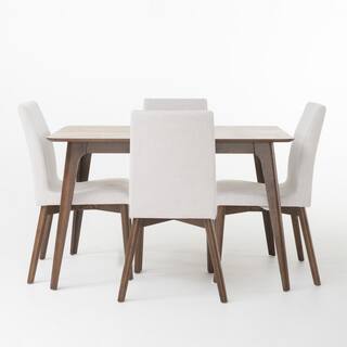 Noble House Orrin 5-Piece Light Beige and Natural Walnut Dining Set 11434