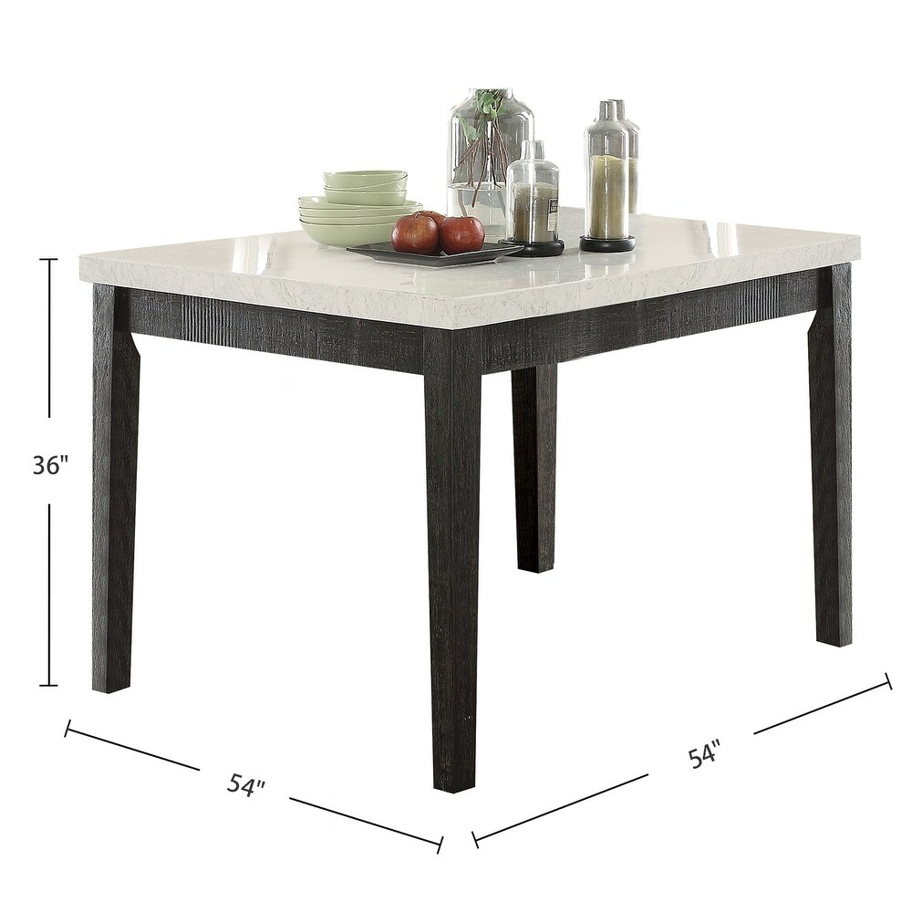 Square Counter Height Table with Marble Top in White and Salvage Dark Oak