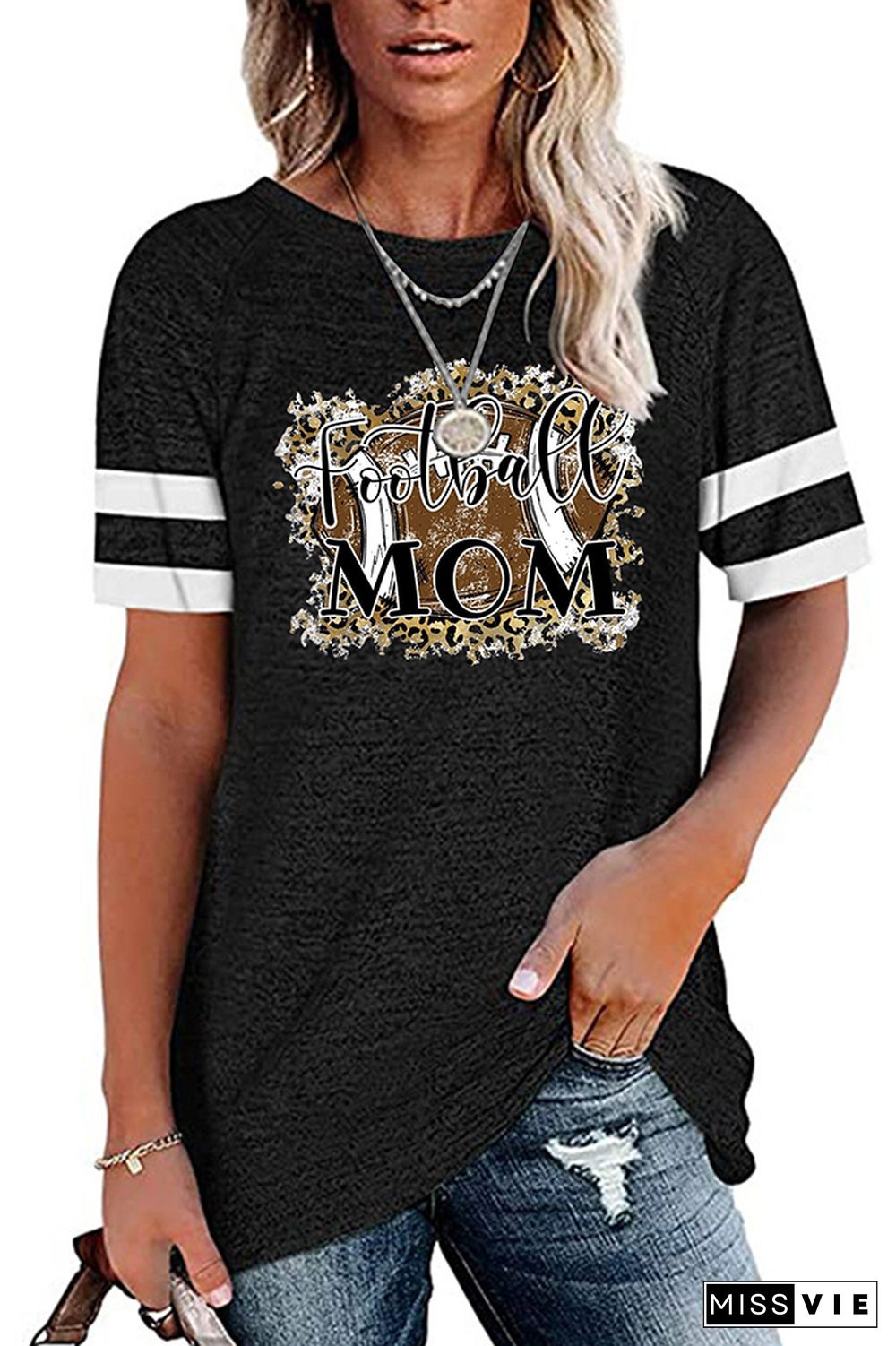 Cheetah Print Football Mom Graphic Tee Wholesale