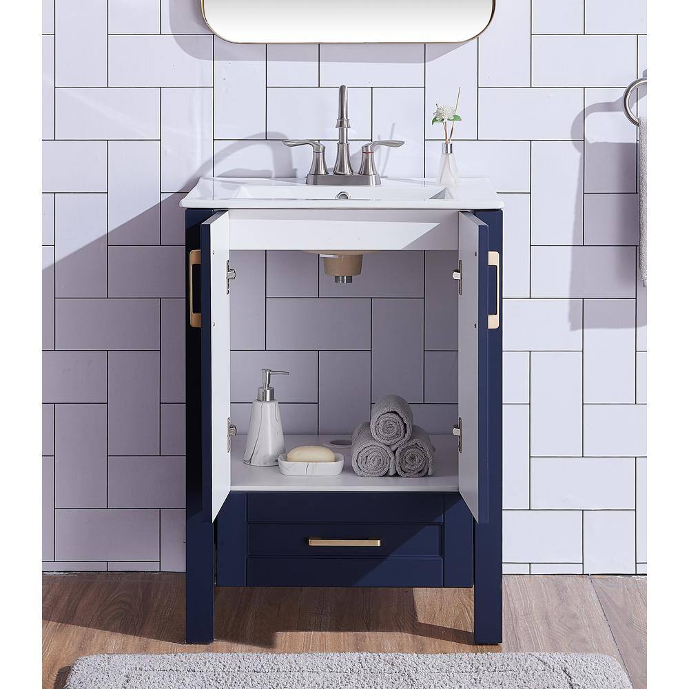 VC CUCINE 24 in. W x 17.7 in. D x 31.8 in. H Small Bathroom Vanity in Blue with White Ceramic Top US01SL-MZG61E-470-3