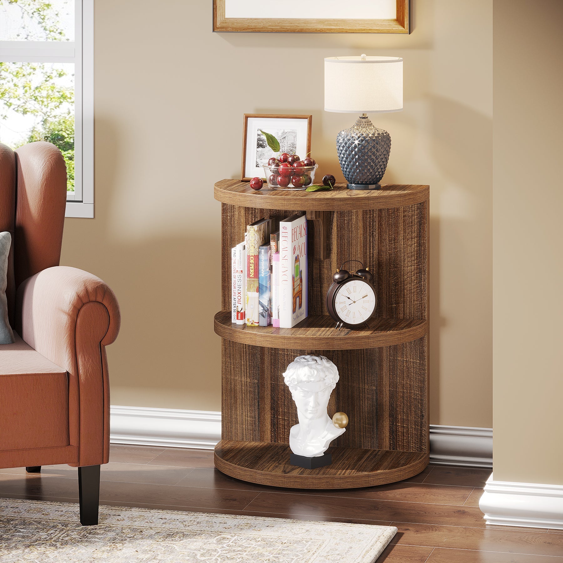 3-Tier Half-Round End Table, Semi-circular Side Table for Living Room