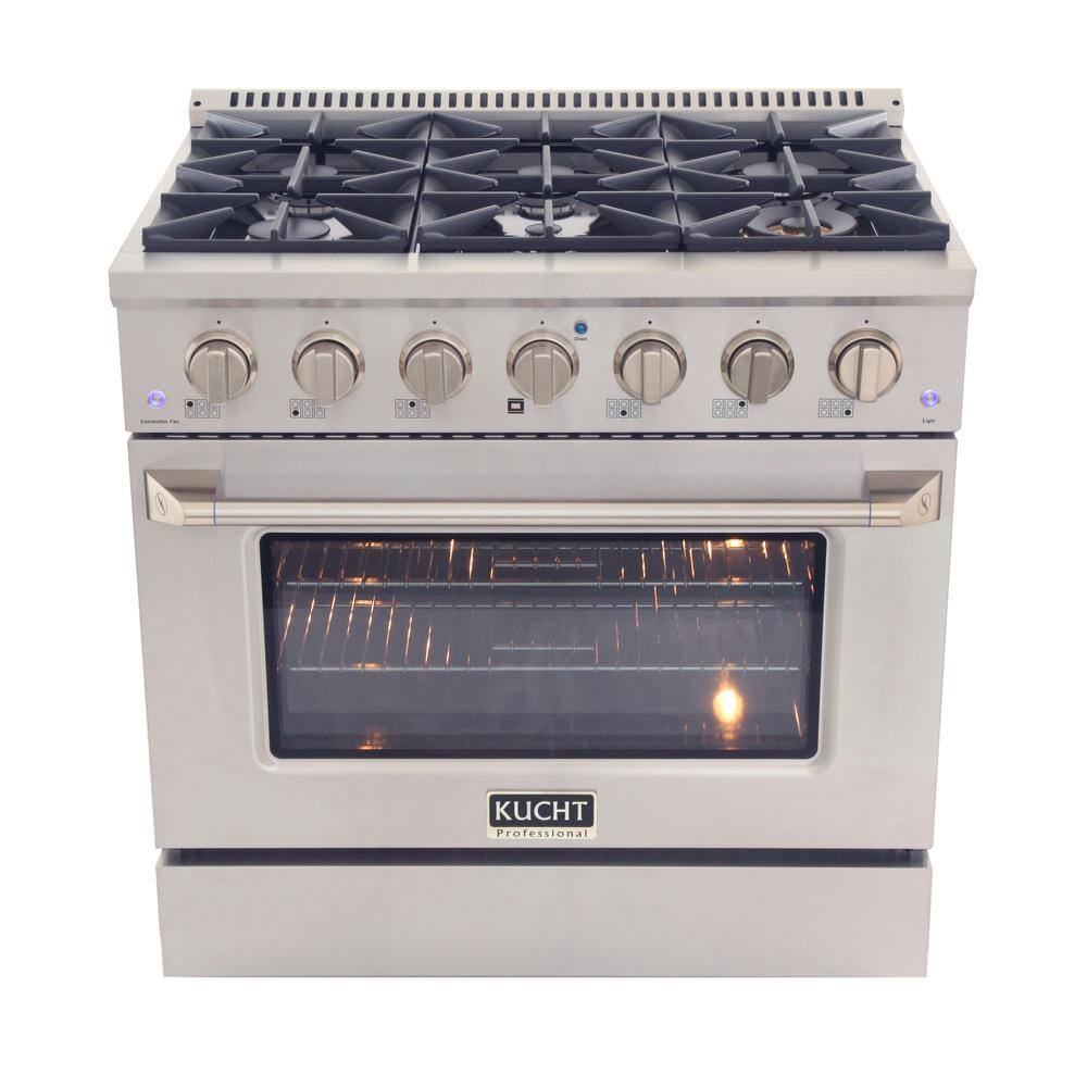 Kucht Pro-Style 36 in. 5.2 cu. ft. Propane Gas Range with Convection Oven in Stainless Steel and Silver Oven Door KNG361LP-S