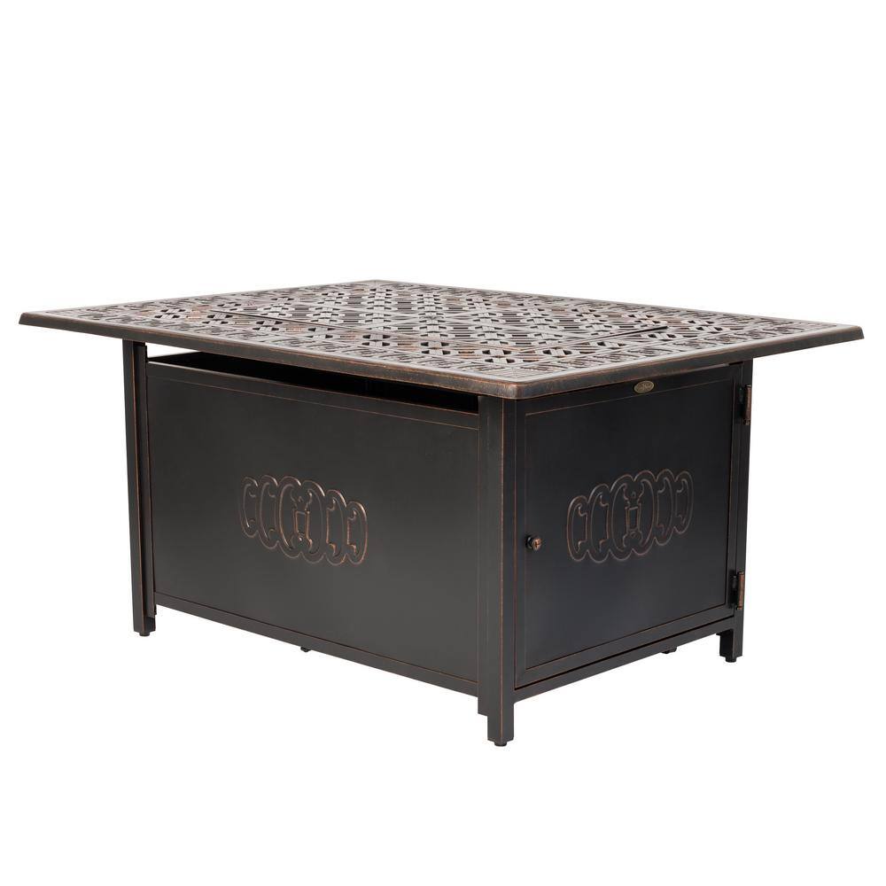 Fire Sense Dynasty 48 in. x 24 in. Rectangle Aluminum Propane Fire Pit Table in Antique Bronze 62743