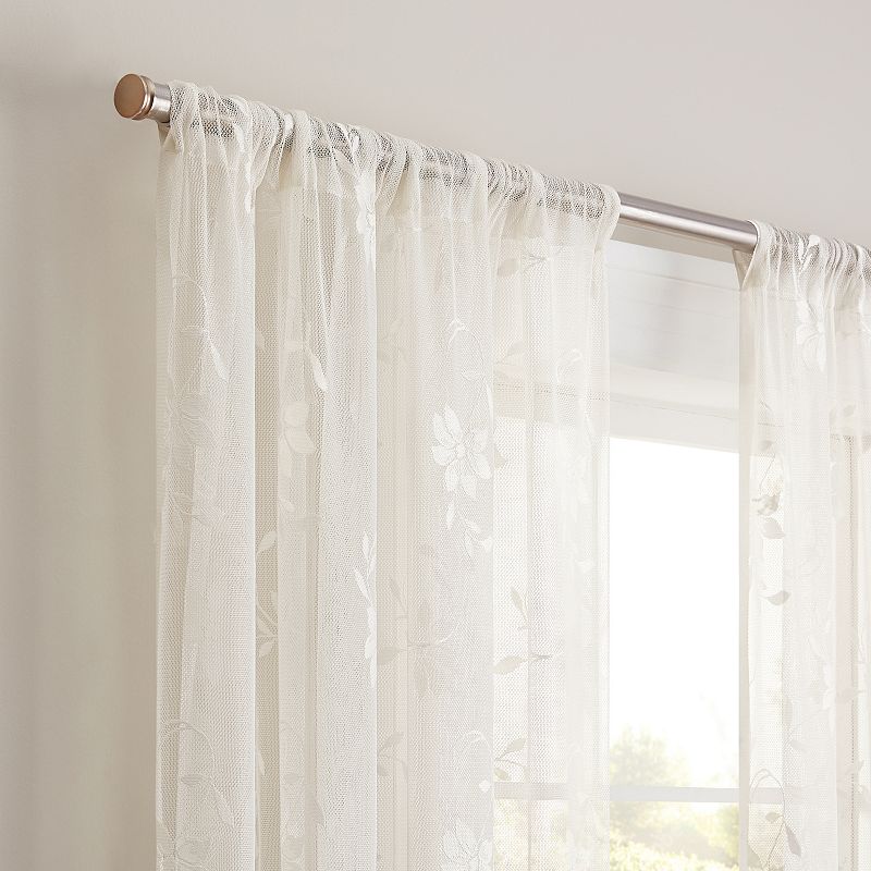 Waverly Sherry Floral Lace Sheer Rod Pocket Window Curtain Panel