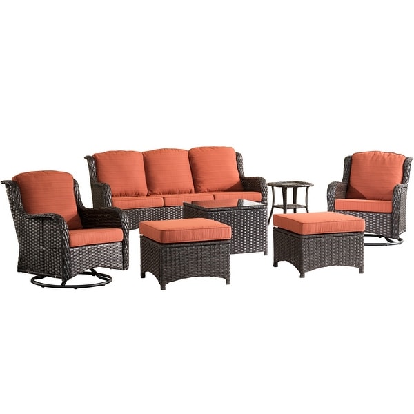 OVIOS 7piece Patio Furniture Rocking Swivel Wicker Chair Set